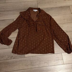 Molly Bracken Brown Rust Long-Sleeve Ruffle Blouse